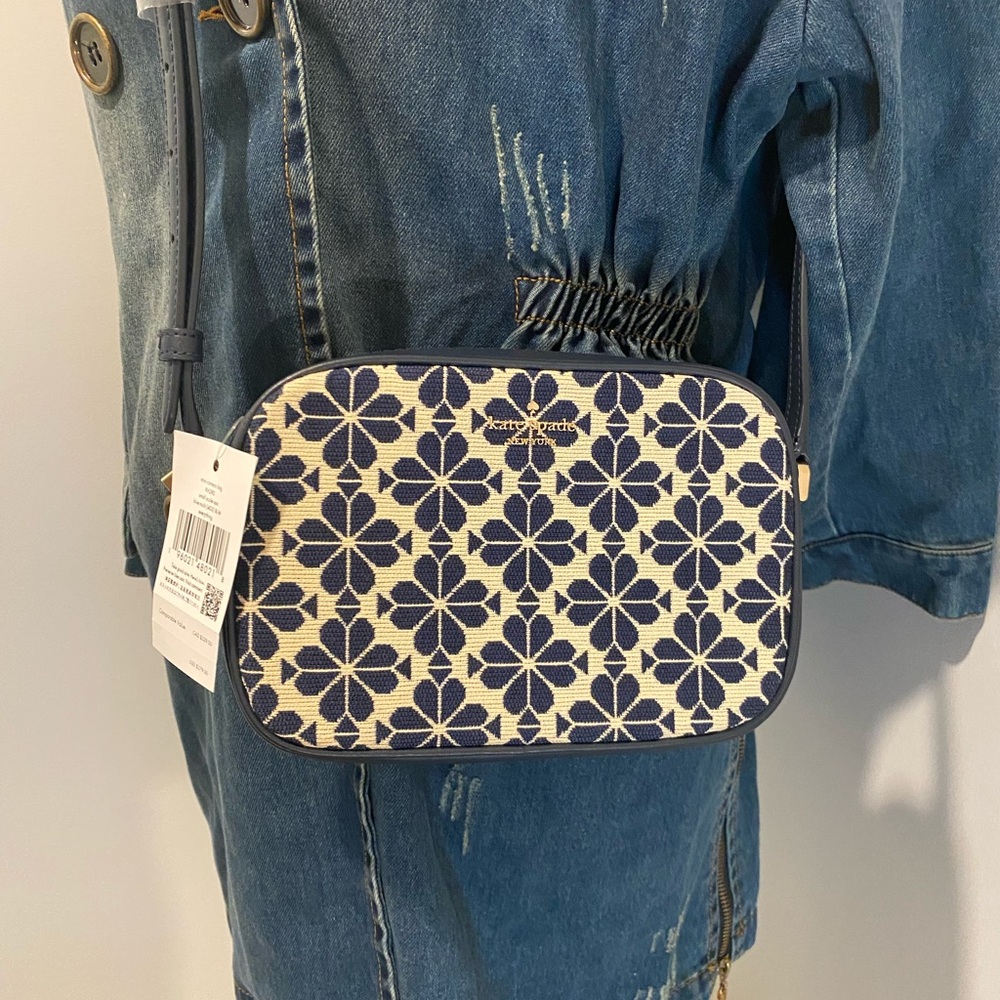 Kate Spade Navy Flower Signature Mini Camera Bag Crossbody Navy Flower. Jacquard